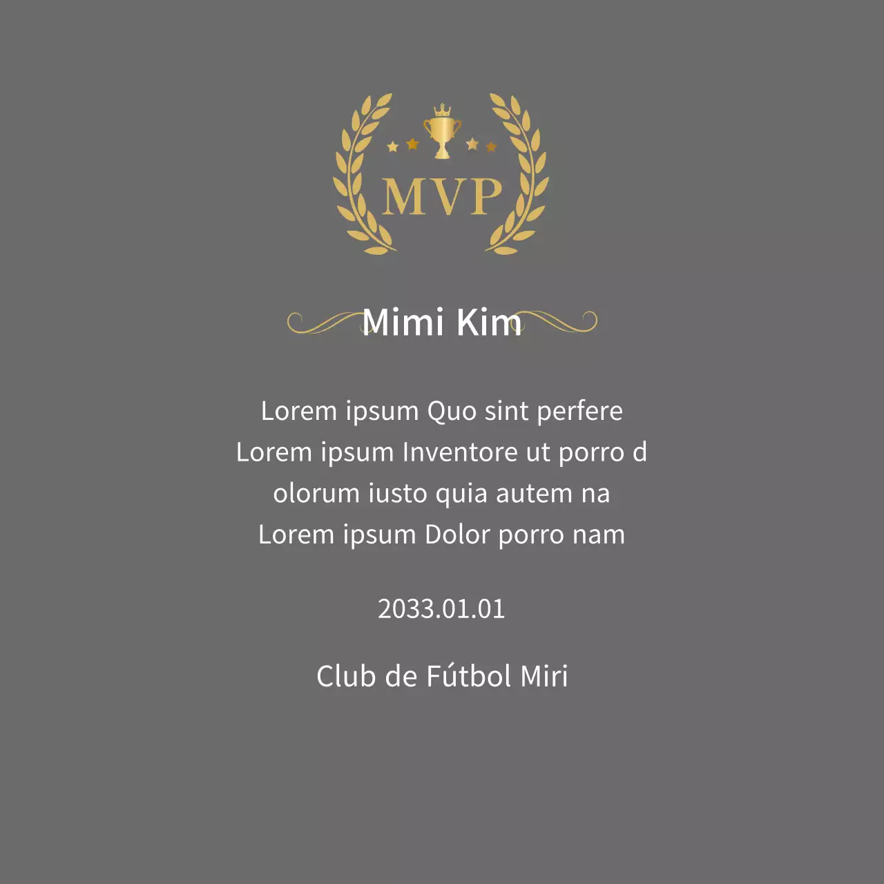 Placa del campeonato con laureles dorados y trofeo