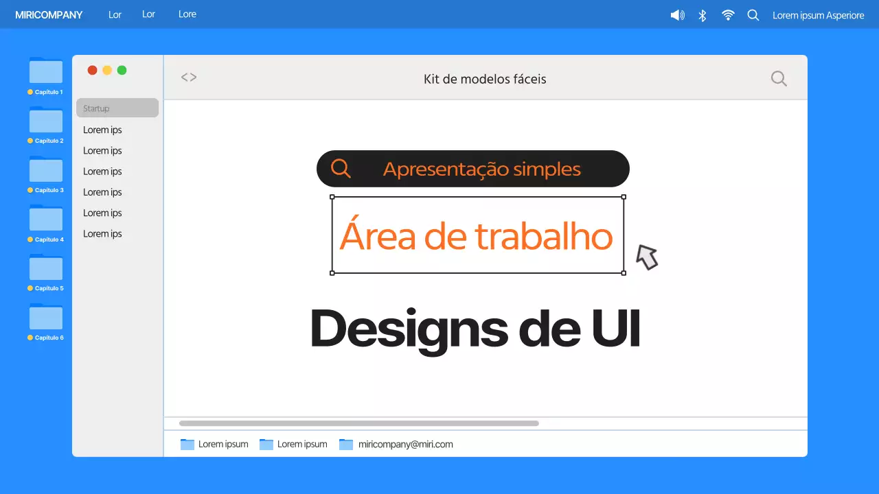 IU simples para computador de secretária em azul e laranja Perfil da empresa