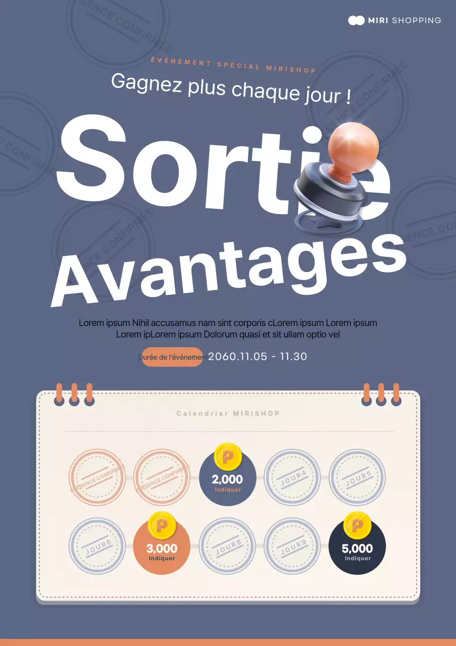 Promouvoir la fréquentation du centre commercial, vérifier les événements en bleu marine et en orange