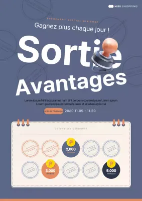 Promouvoir la fréquentation du centre commercial, vérifier les événements en bleu marine et en orange