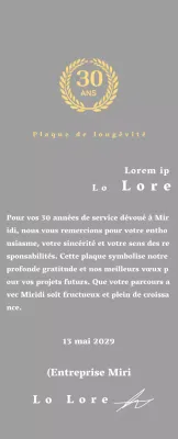 Plaque d'entreprise pour longs états de service avec symbole de laurier