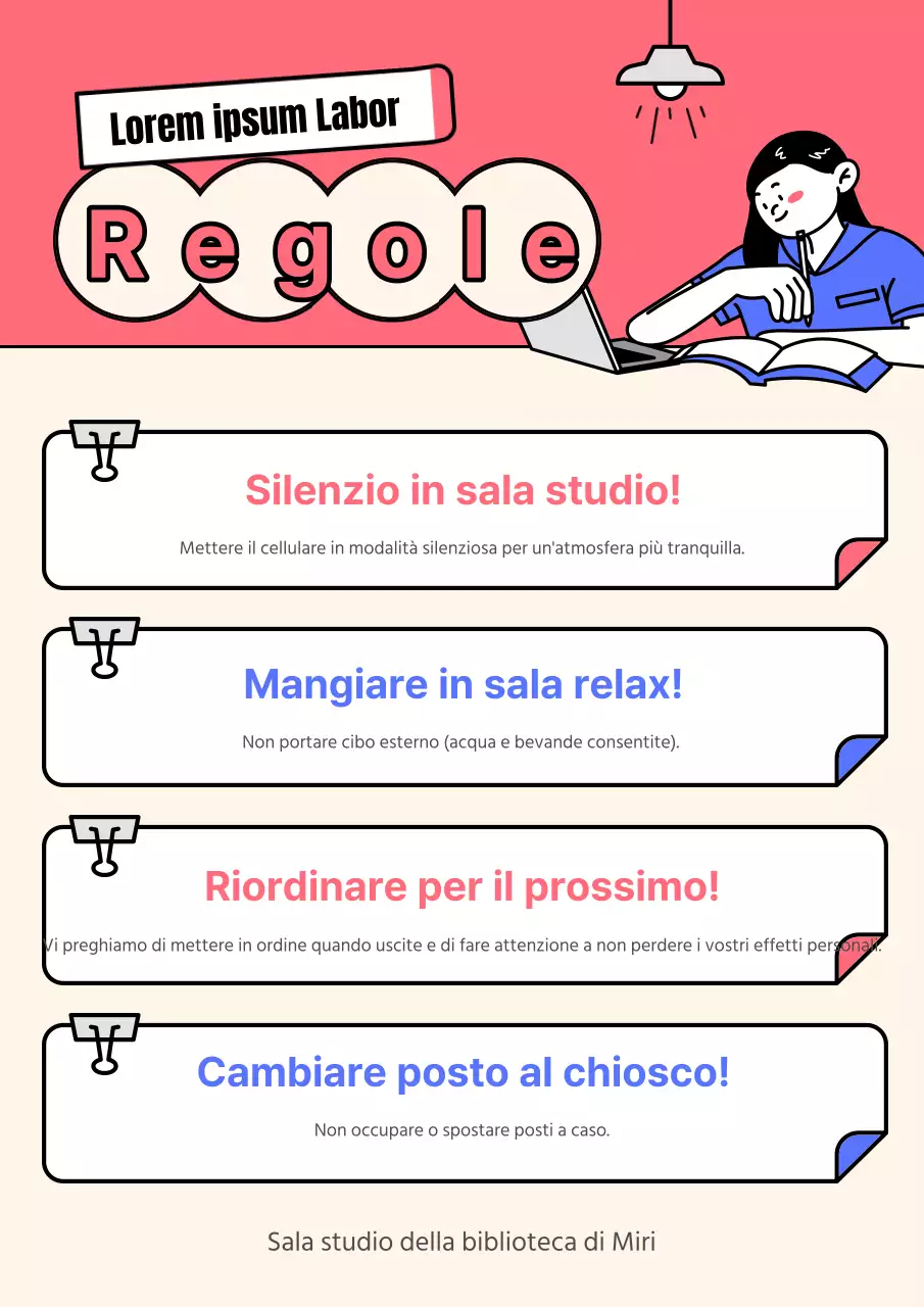 Regole per la sala studio kitsch rosa e blu