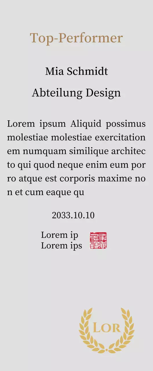 Luxuriöse Danksagungstafel mit goldenen Lorbeeren und Stempel