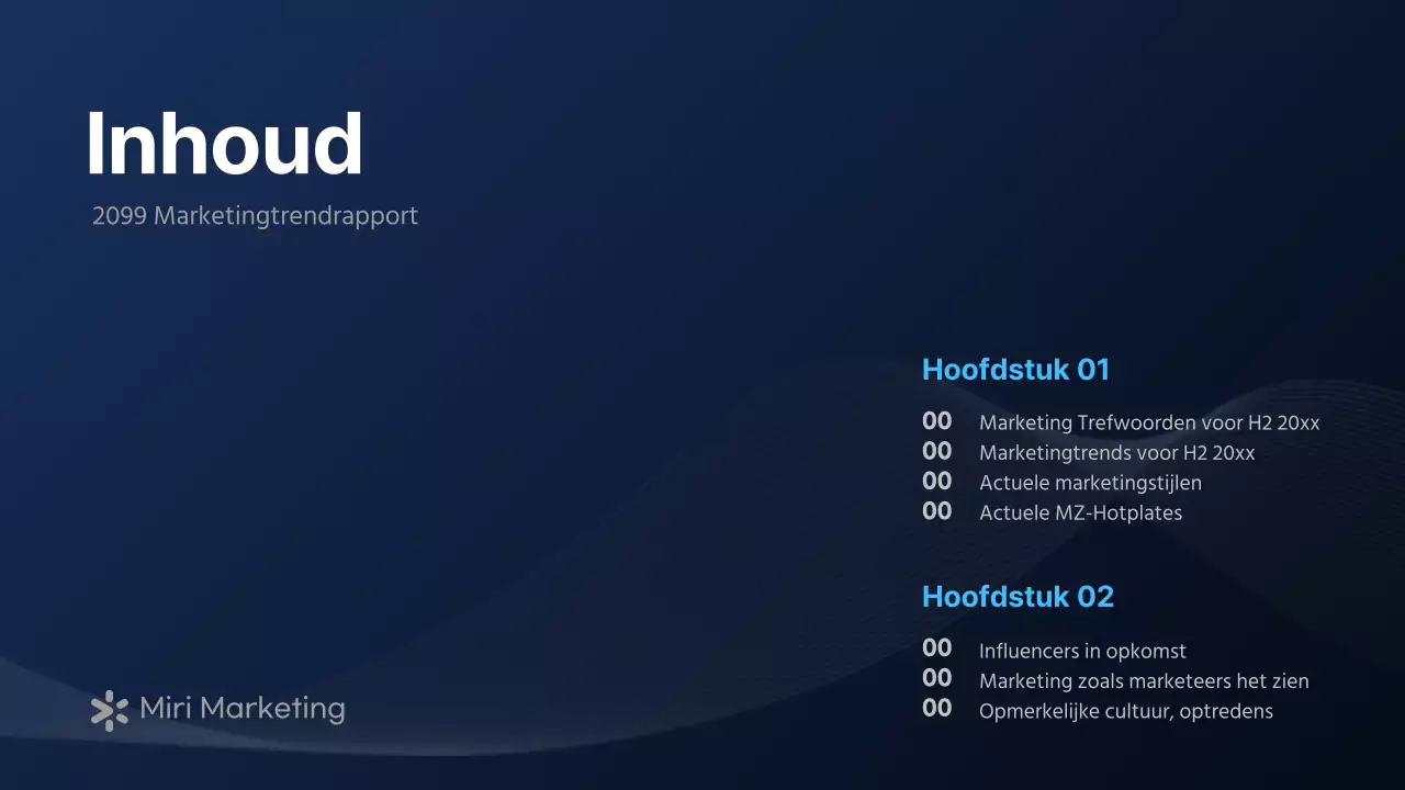 Een modern marketingrapport in marineblauw en wit