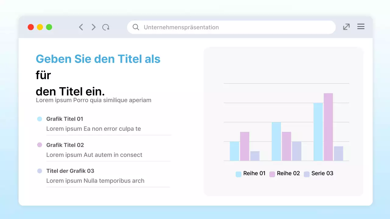 Präsentation auf dem trendigen hellblauen PC-Desktop UI