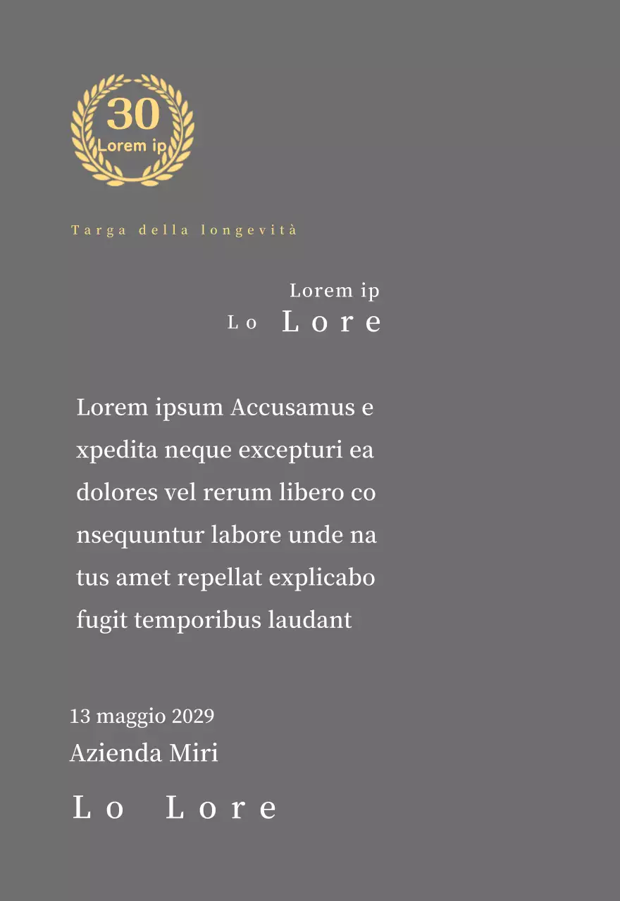 Concetto di targa aziendale di lungo servizio con simbolo dell'alloro