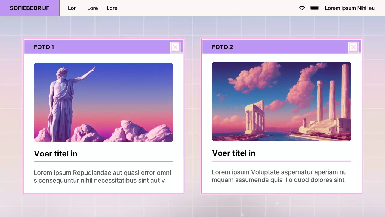 Retro browserontwerprapport in paars en roze