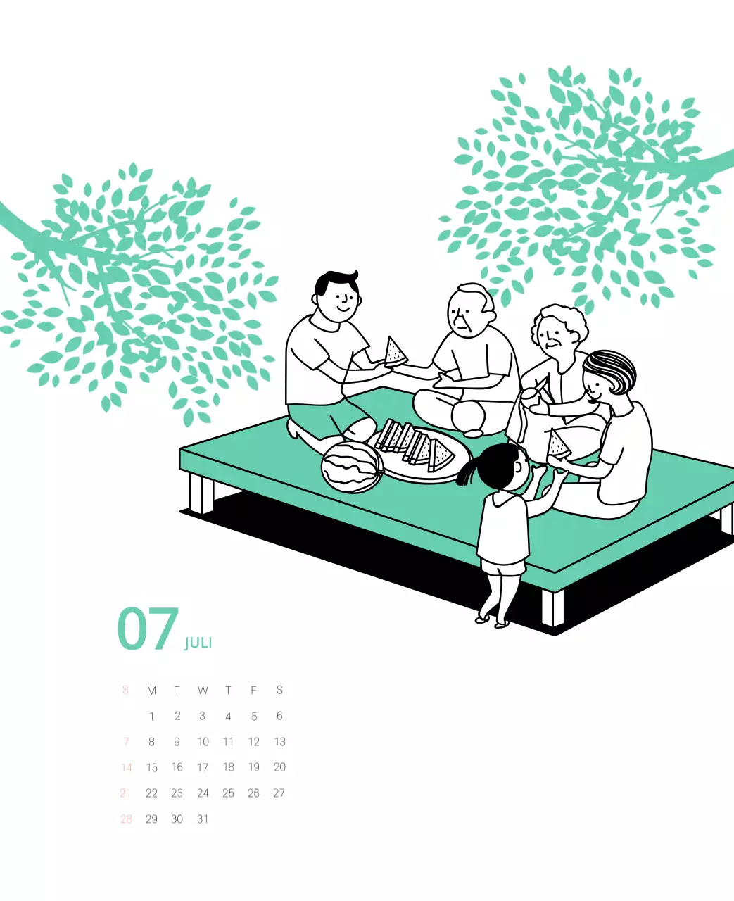 Veelkleurige geïllustreerde kalender