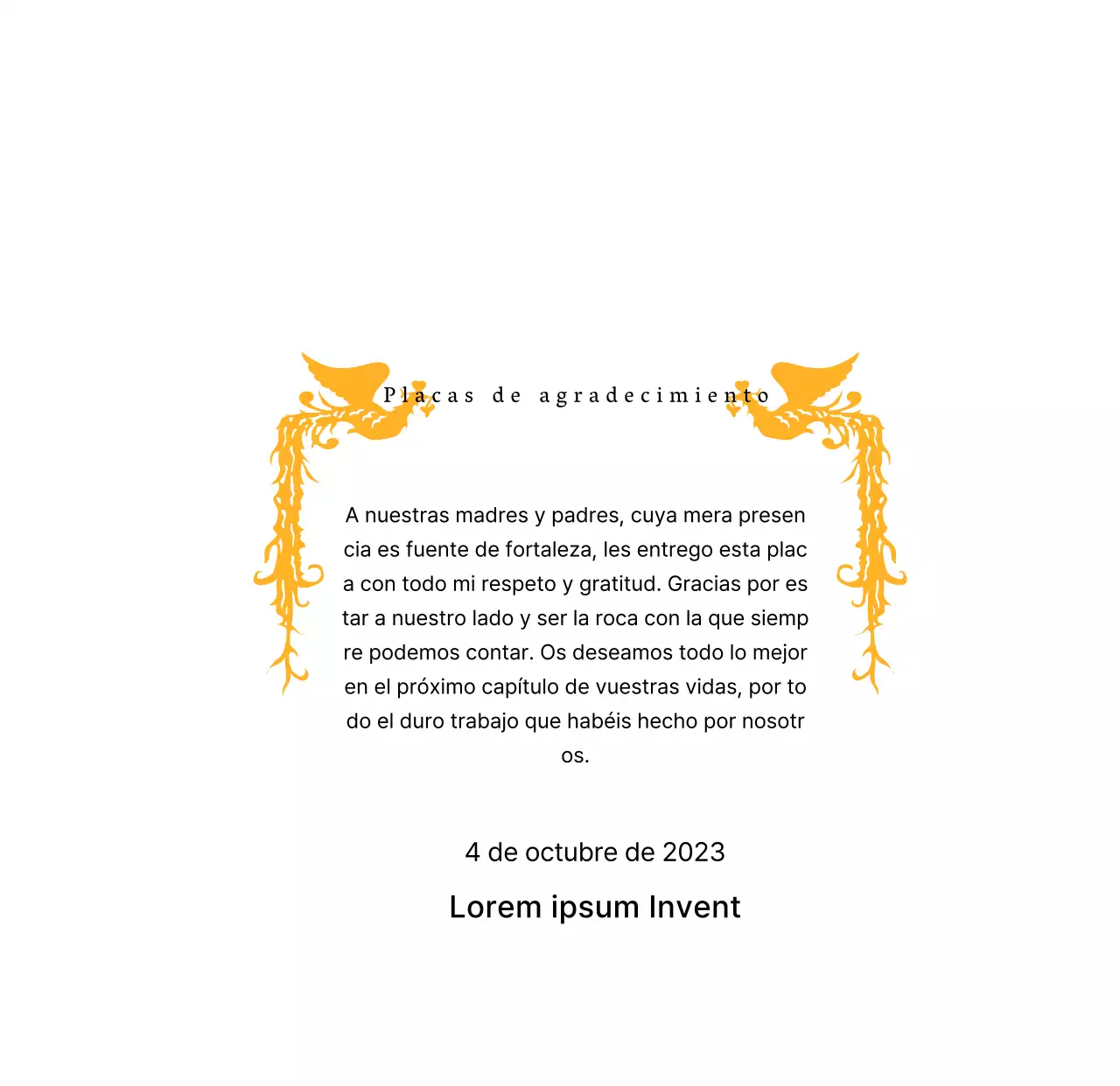 Placa de agradecimiento con motivo del Día de la Madre e ilustración de un ave fénix