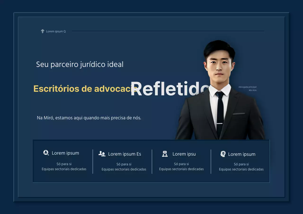 Promoção de um escritório de advogados topo de gama em azul-marinho e amarelo