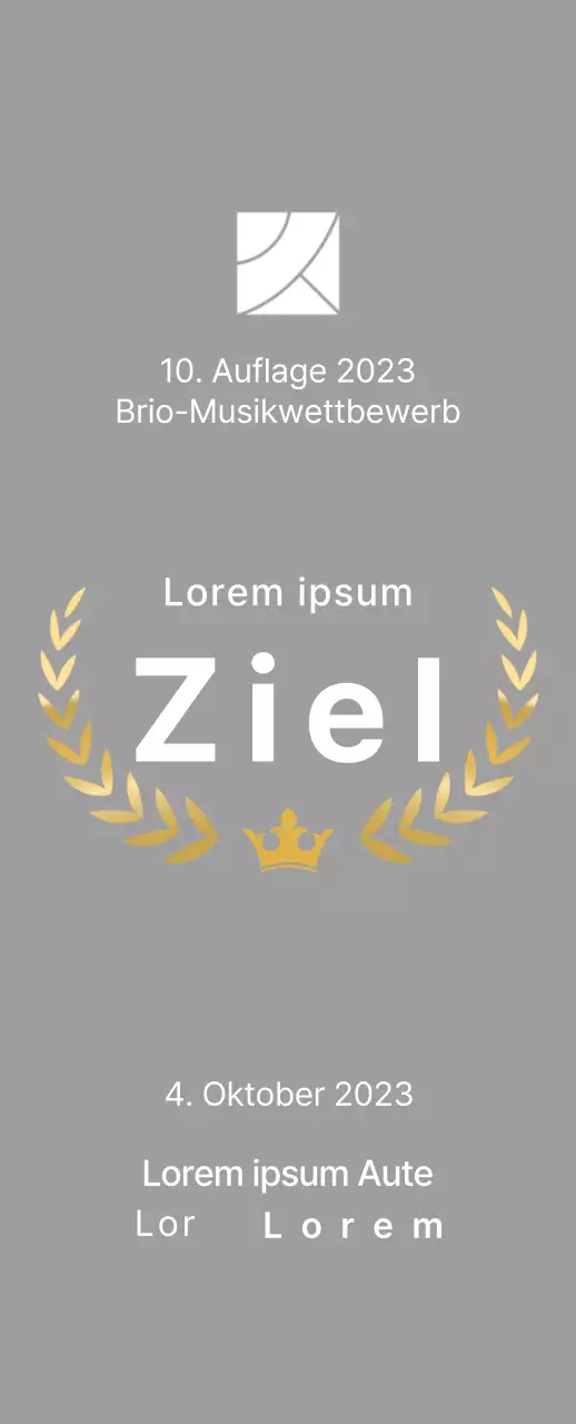 Siegerplakette des Wettbewerbskonzepts mit Lorbeerlinien und Kronenillustration