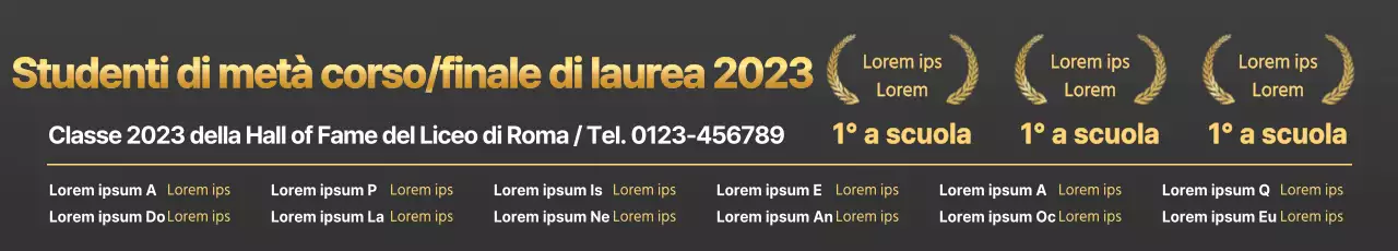 Promuovete i migliori risultati con accenti dorati su sfondo grigio scuro.
