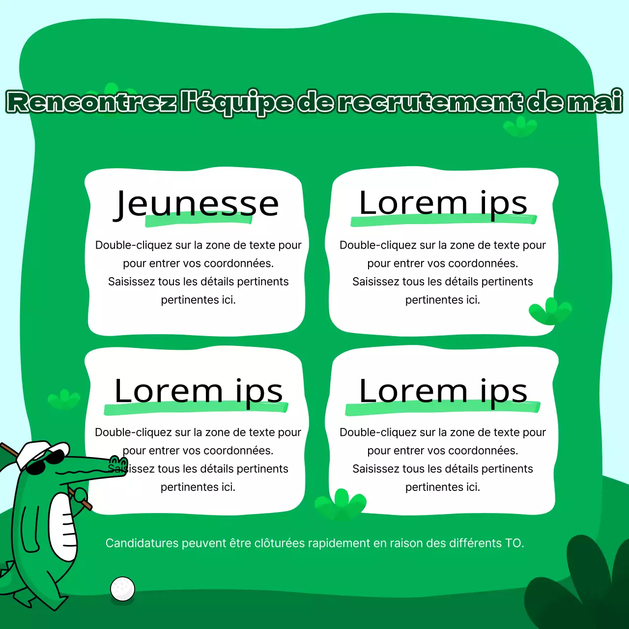  Annonce de recrutement d'un club sportif en vert et bleu clair