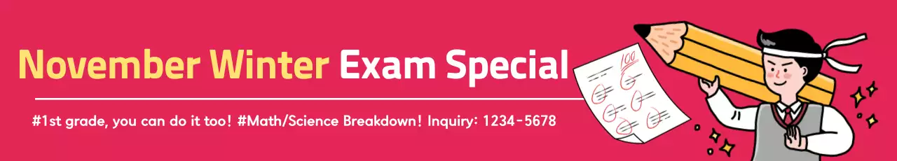 Promote a final exam special with a student illustration on a pink background