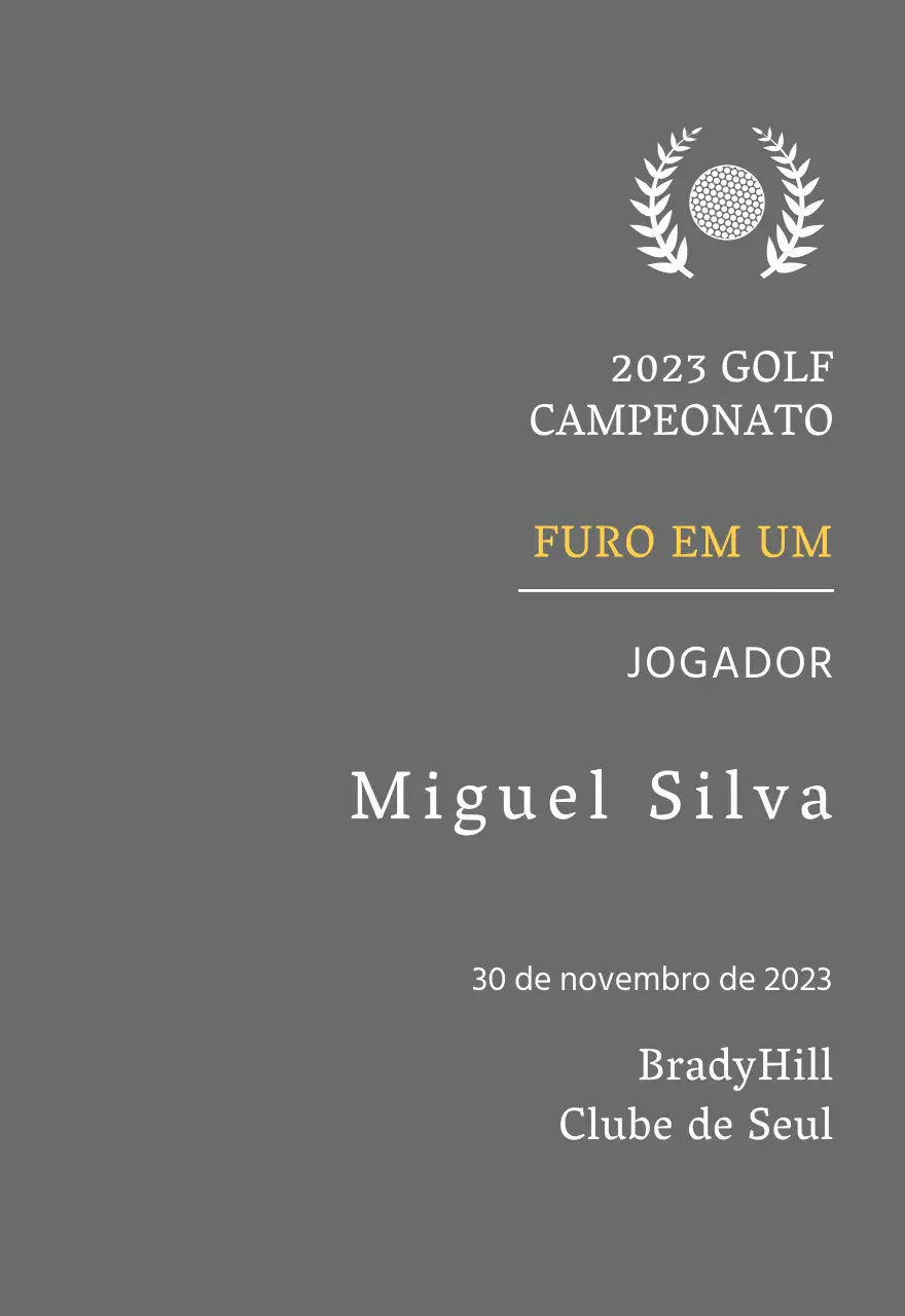 Placa de vencedor de jogador de golfe "hole-in-one" com bola de golfe e ilustração de coroa de louros