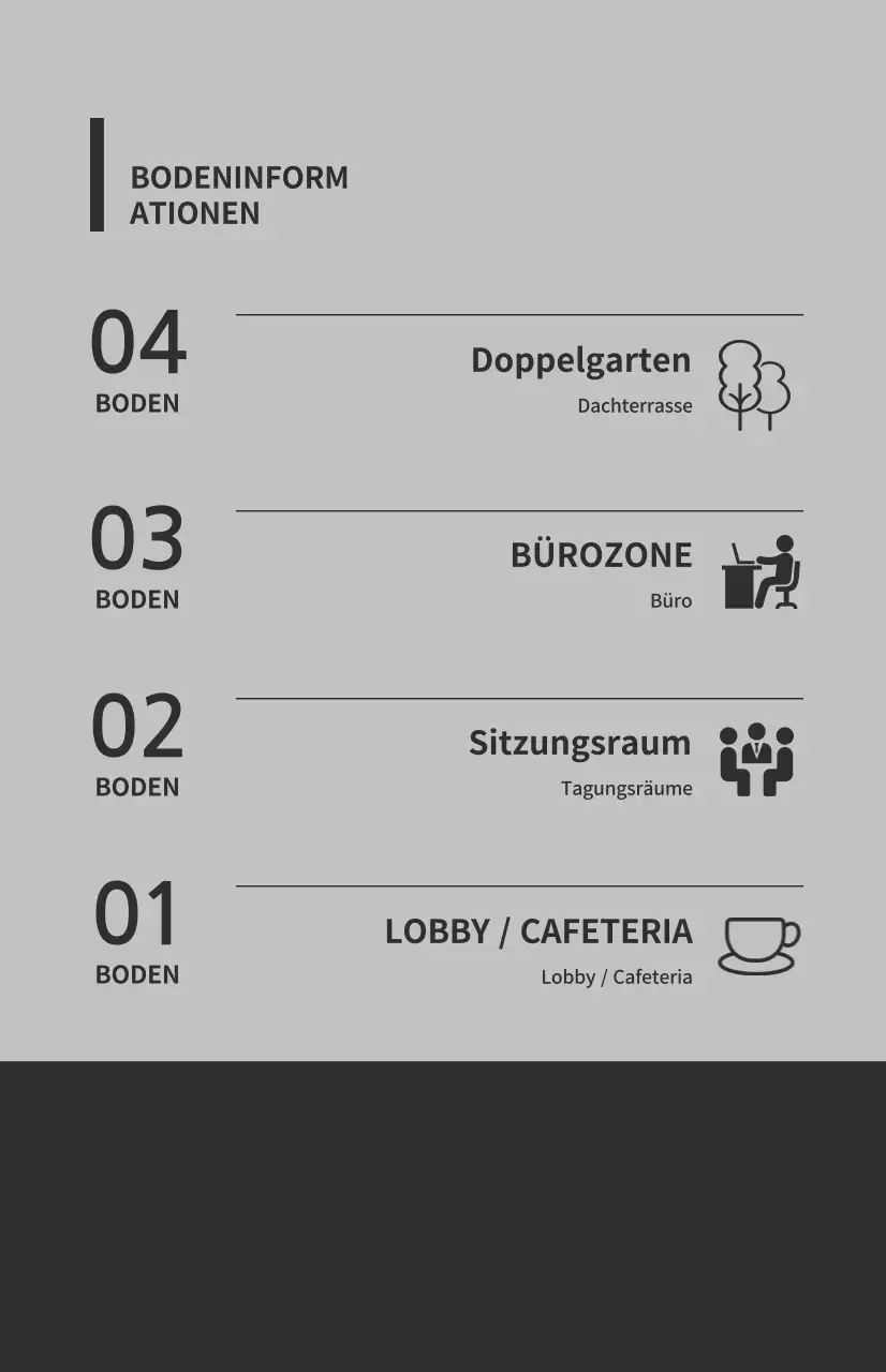 Fensterfahnen mit Symbolen und Bodenhinweisen in einer Kombination aus grauen und dunkelgrauen Farben