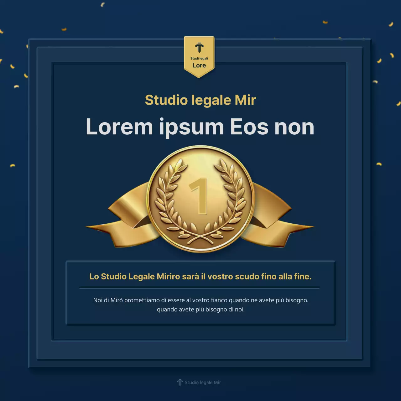 Un semplice profilo aziendale di uno studio legale in blu e giallo