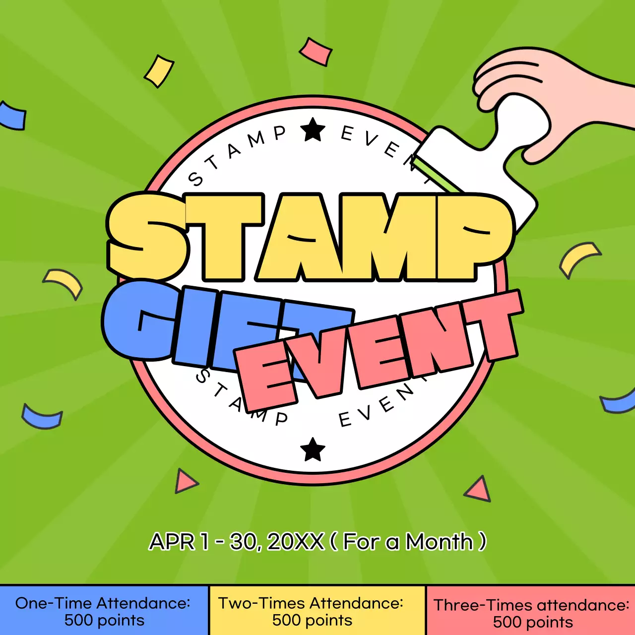 Advertise a kitschy stamped gift event in pink and lime green