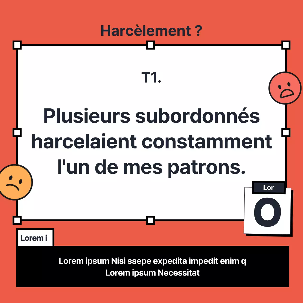Un quiz kitsch rouge et jaune sur le harcèlement au travail OX