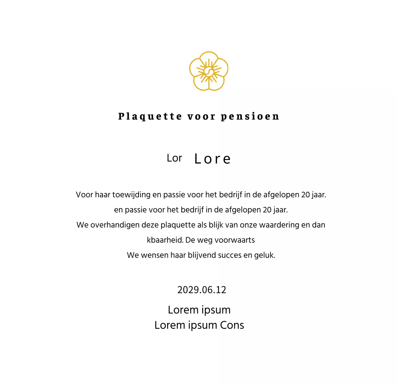 Line Flower's listing concept bedankplaatje