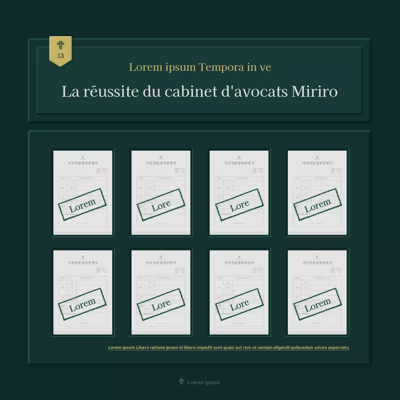 Profil simple d'un cabinet juridique en vert et jaune