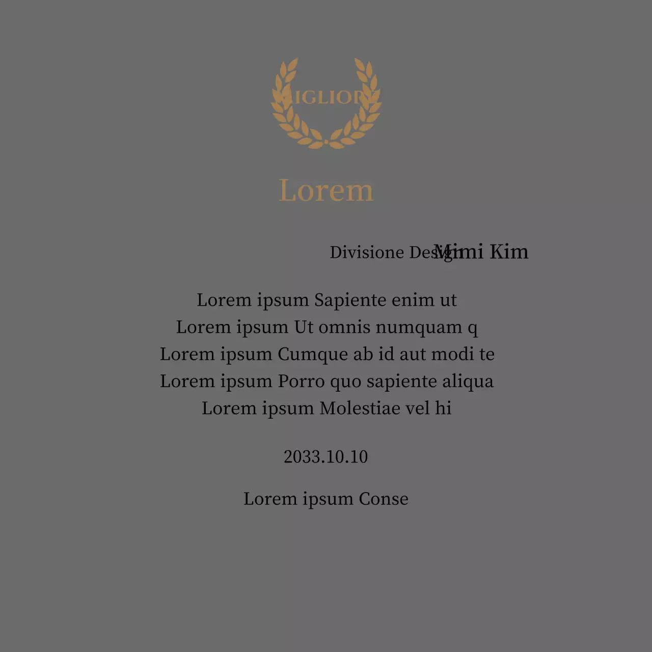 Lussuosa targa di ringraziamento con alloro e timbro in oro
