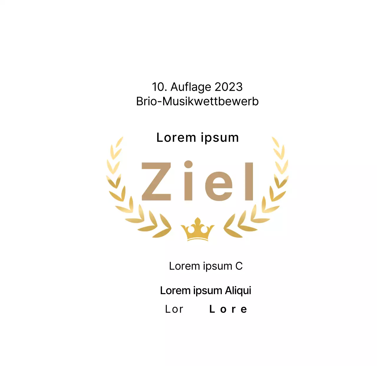 Siegerplakette des Wettbewerbskonzepts mit Lorbeerlinien und Kronenillustration