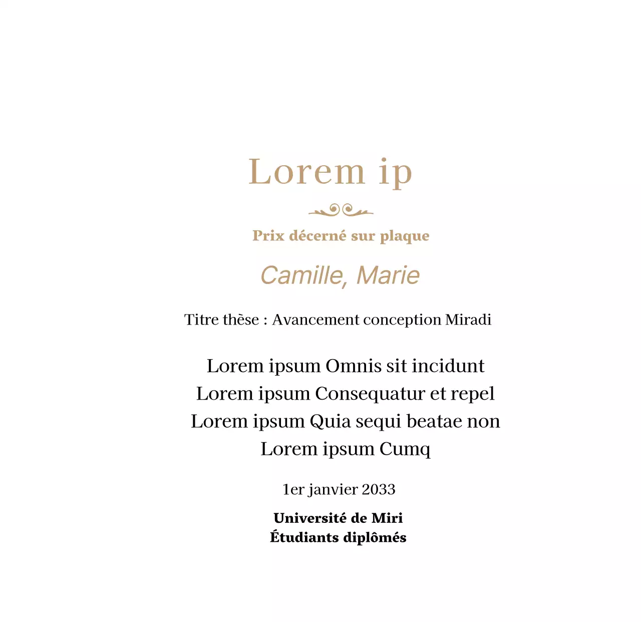 Plaque de diplôme luxueuse avec logo de l'école et bordure dorée