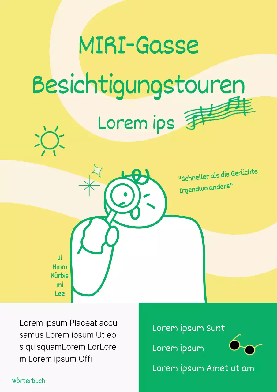 Minimalistische Gassenführer-Karte in Gelb und Chartreuse