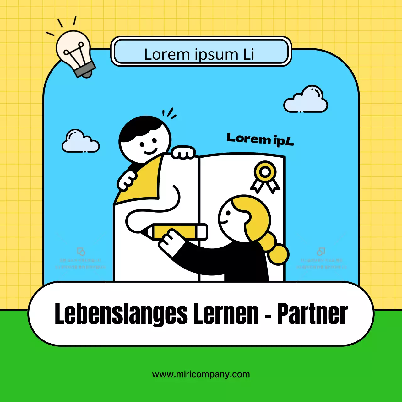 Kitschiges gelb-grünes Ausbildungszentrum zur Förderung der Studentenrekrutierung