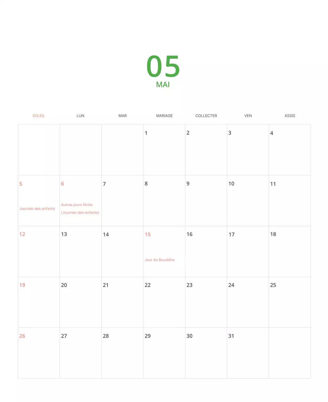 Calendrier illustré multicolore