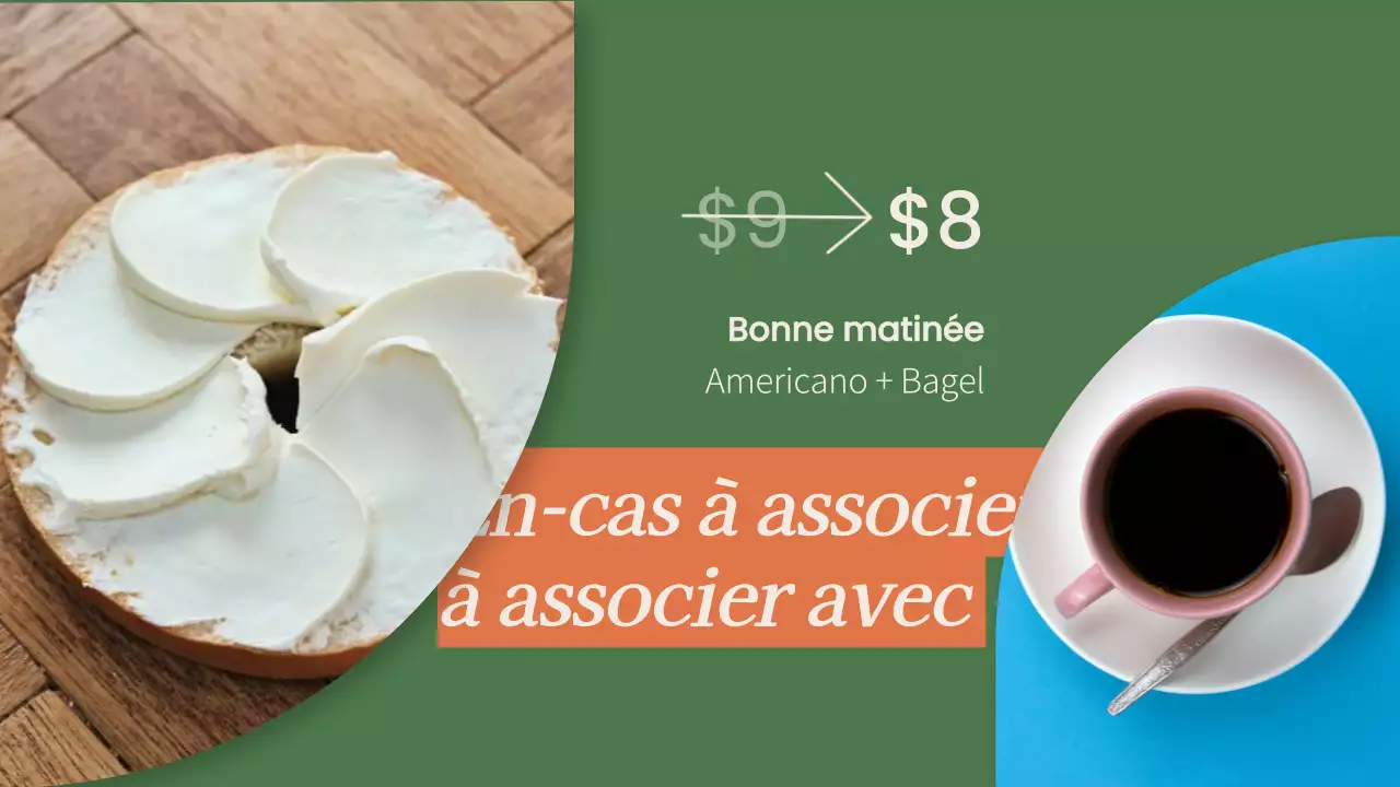 Publicité minimaliste pour un menu en magasin en vert et orange