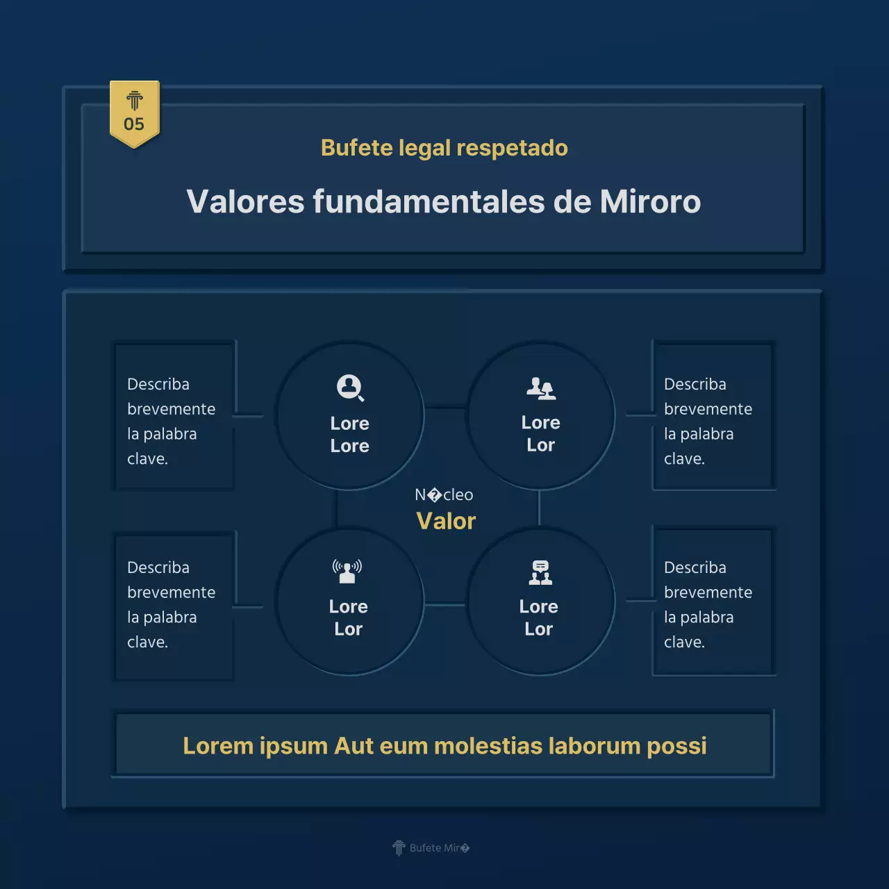 Un sencillo perfil de empresa de bufete de abogados en azul y amarillo