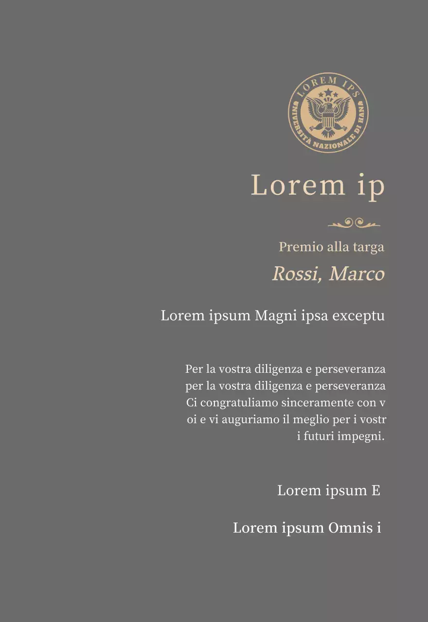 Lussuosa targa di laurea con logo della scuola e finiture in oro