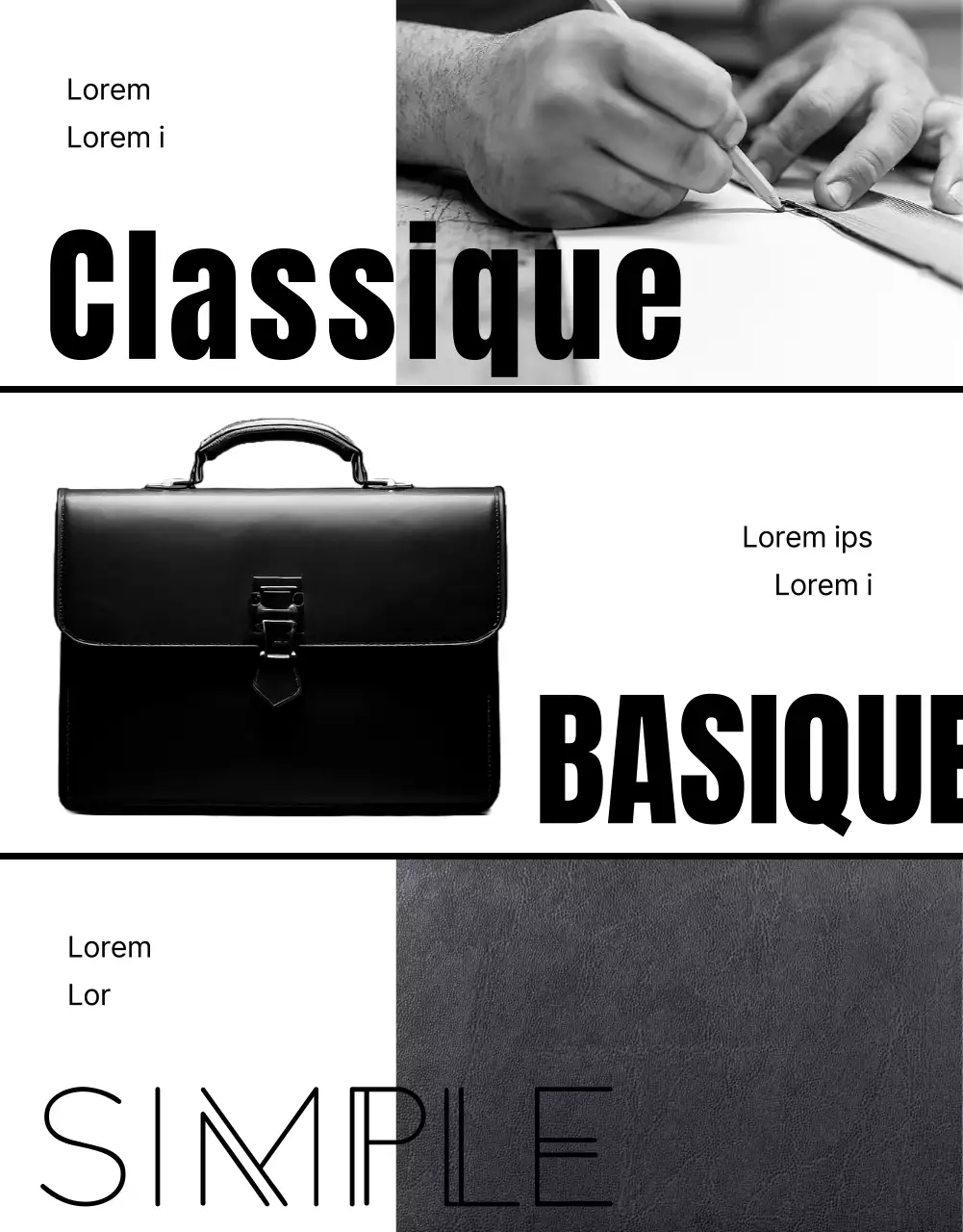 Publicité minimaliste pour un sac en noir et blanc
