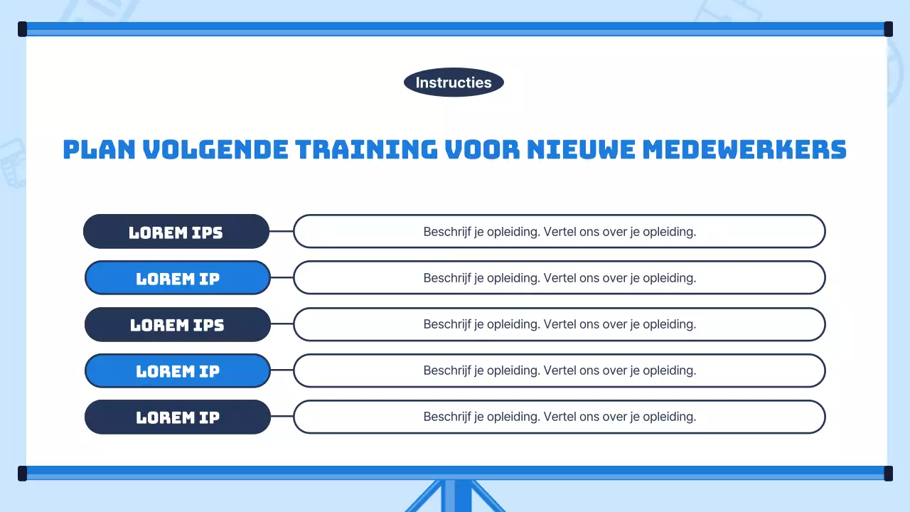 Trendy opleidingsmateriaal voor nieuwe werknemers met een lichtblauwe achtergrond