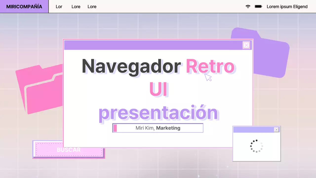Informe de diseño de navegador retro en morado y rosa