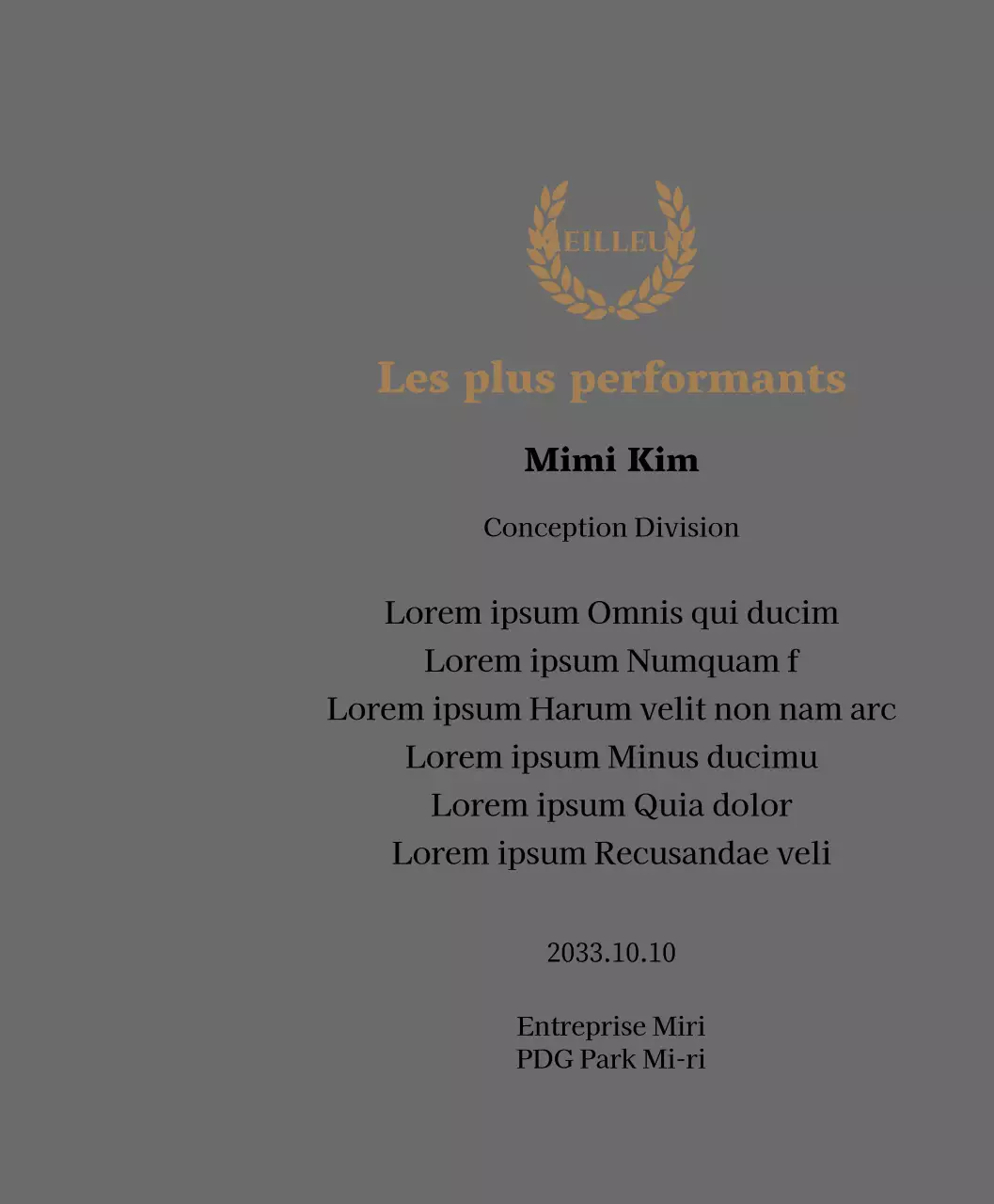 Plaque de remerciement luxueuse avec lauriers et cachet en or