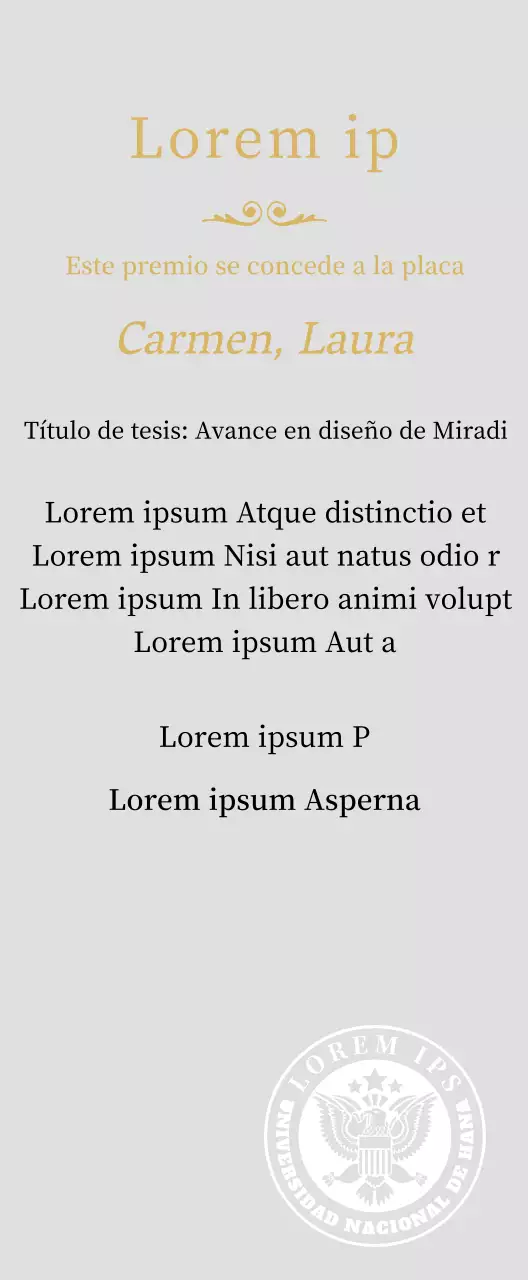 Lujosa placa de titulación con el logotipo de la escuela y adornos dorados