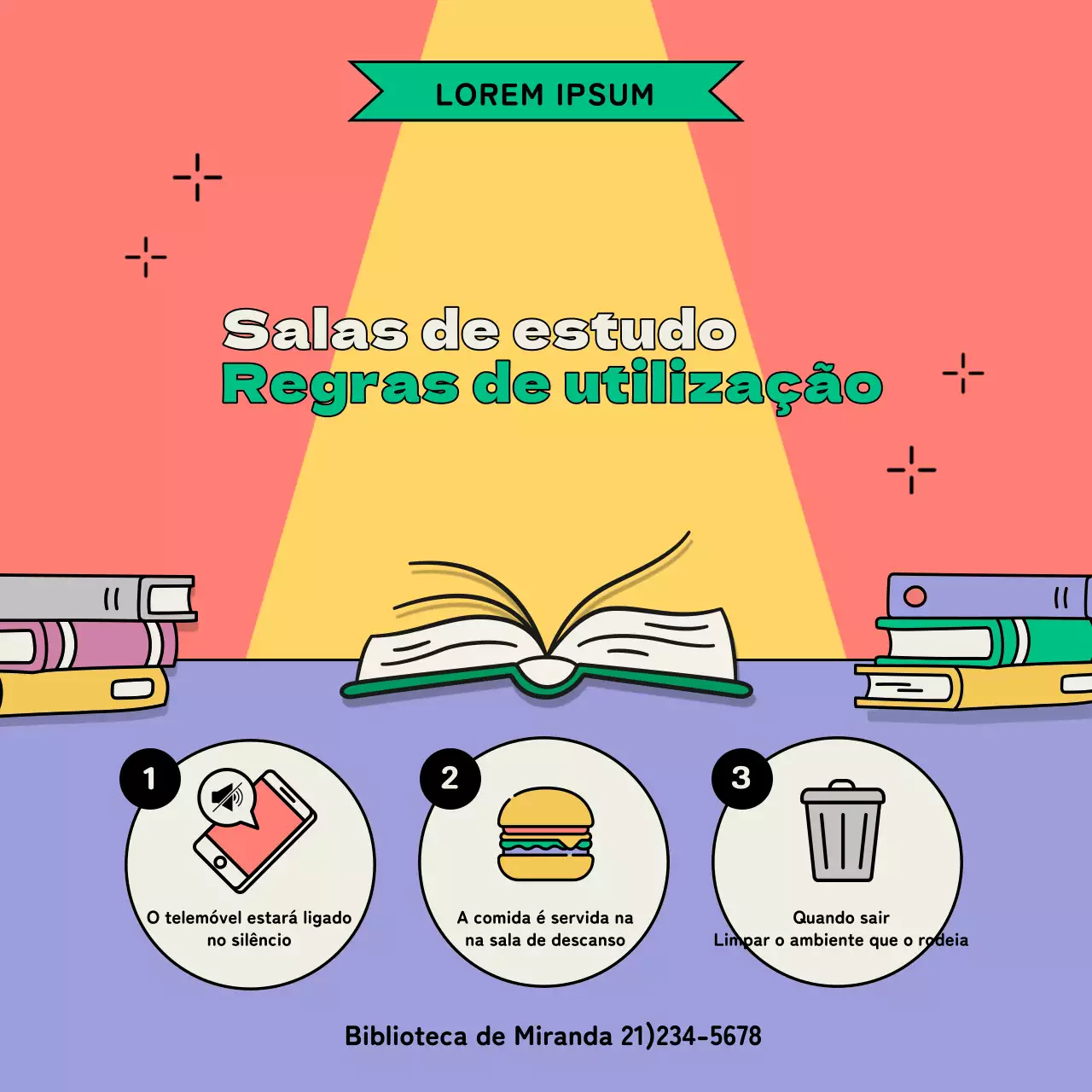 Anúncio das regras para uma sala de estudo kitsch cor de malva e menta