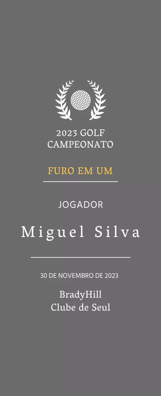 Placa de vencedor de jogador de golfe "hole-in-one" com bola de golfe e ilustração de coroa de louros