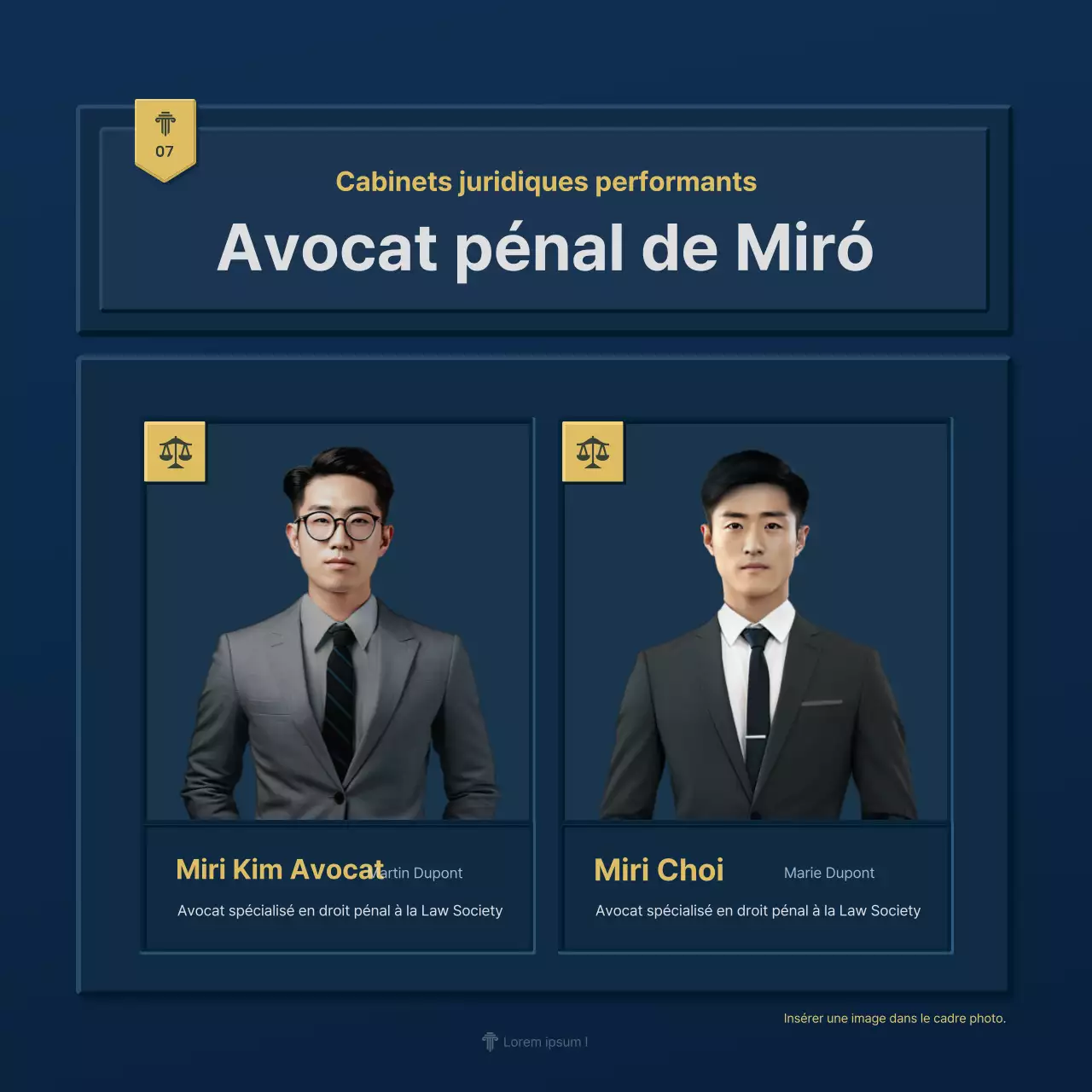 Un simple profil d'entreprise de cabinet d'avocats bleu et jaune