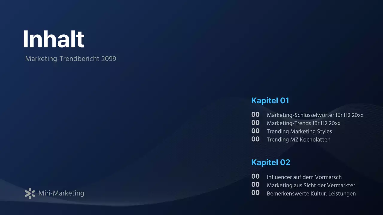 Ein moderner Marketingbericht in Marineblau und Weiß