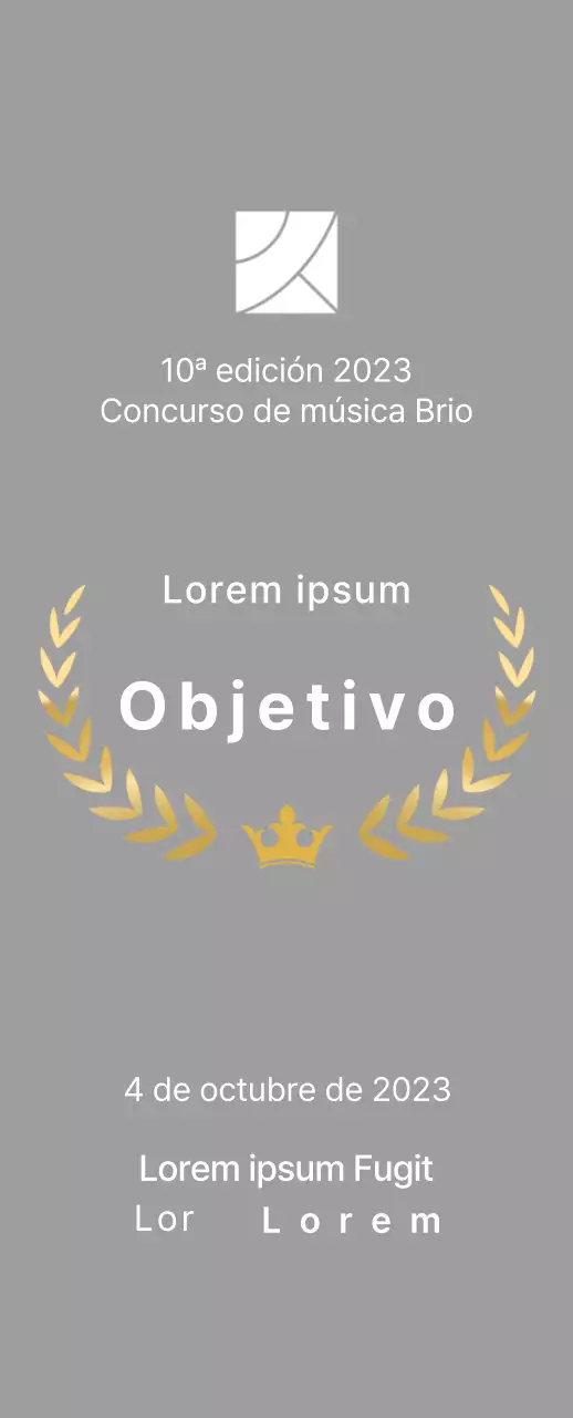 Placa del ganador del concurso conceptual con líneas de laurel e ilustración de una corona