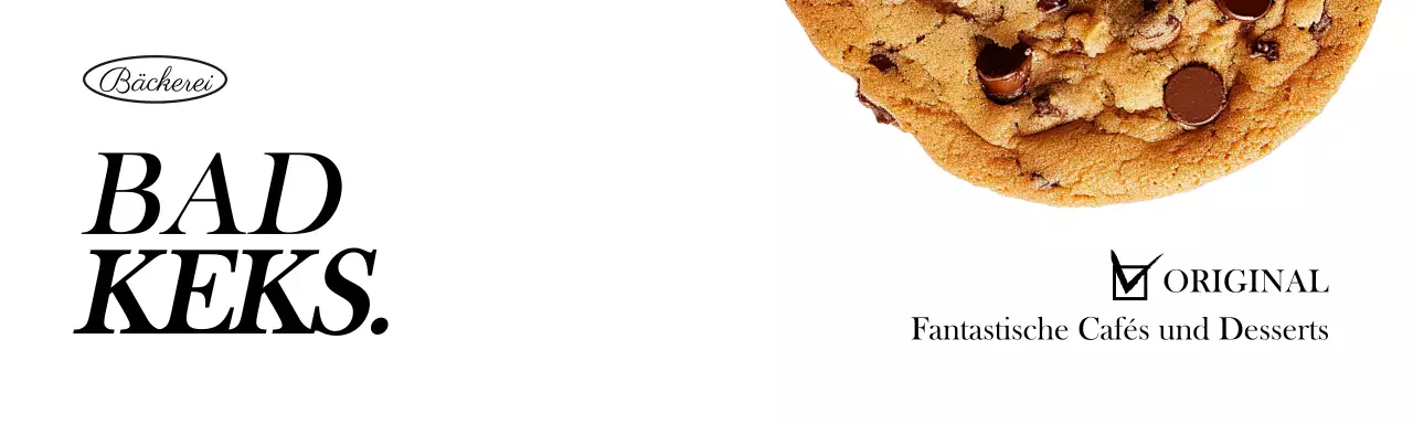 Verpackungskopfleiste mit einem Bild eines Kekses auf weißem Hintergrund