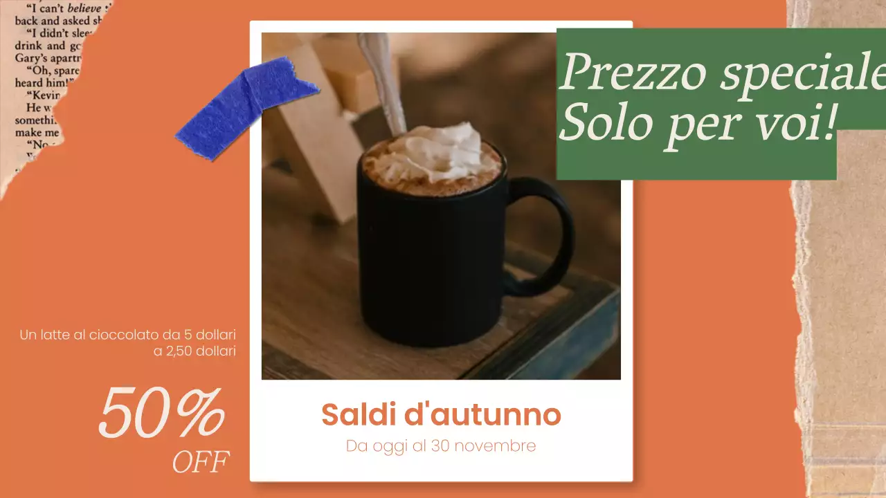 Pubblicità minimalista del menu in negozio in verde e arancione