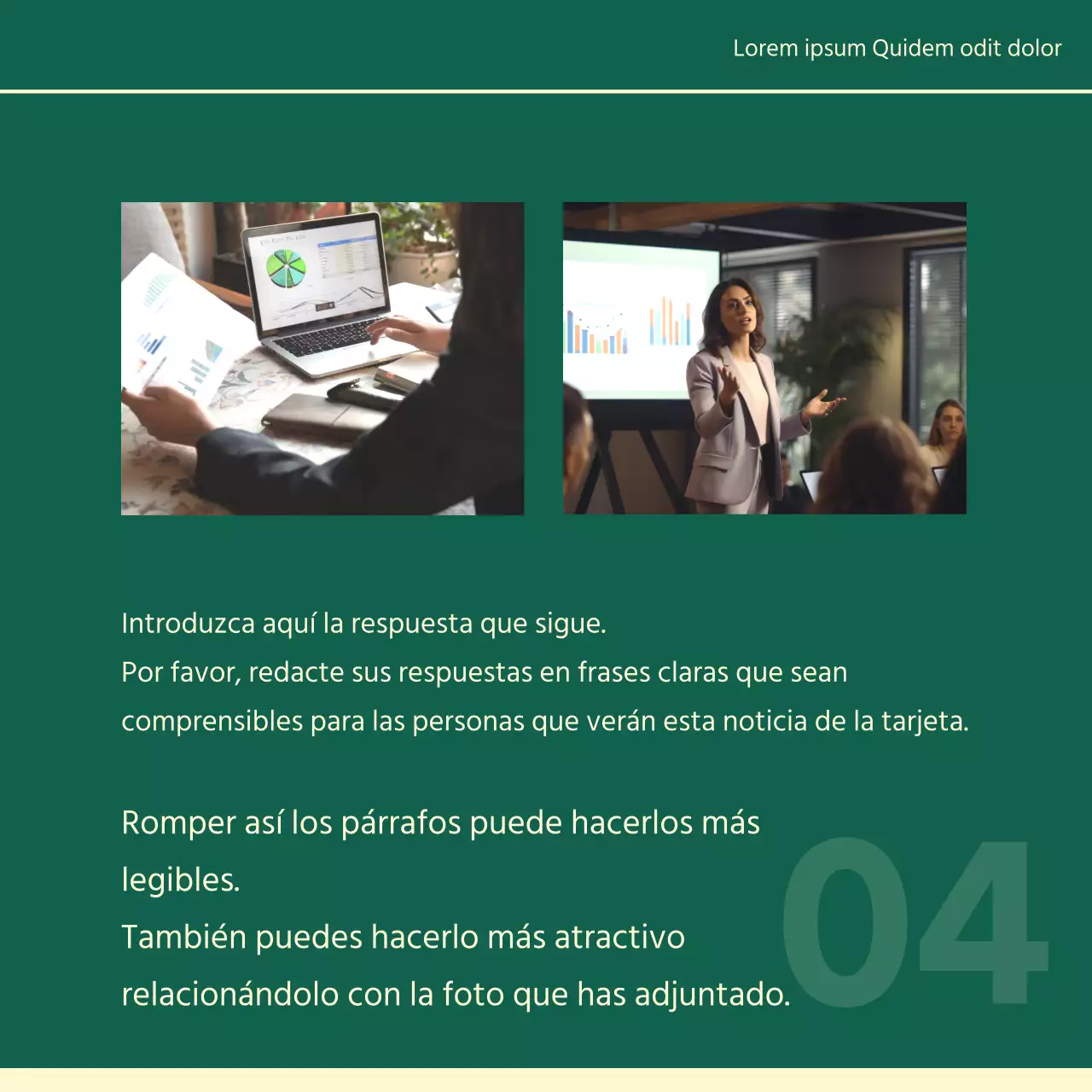 Un sencillo retrato corporativo de entrevista en marfil y verde