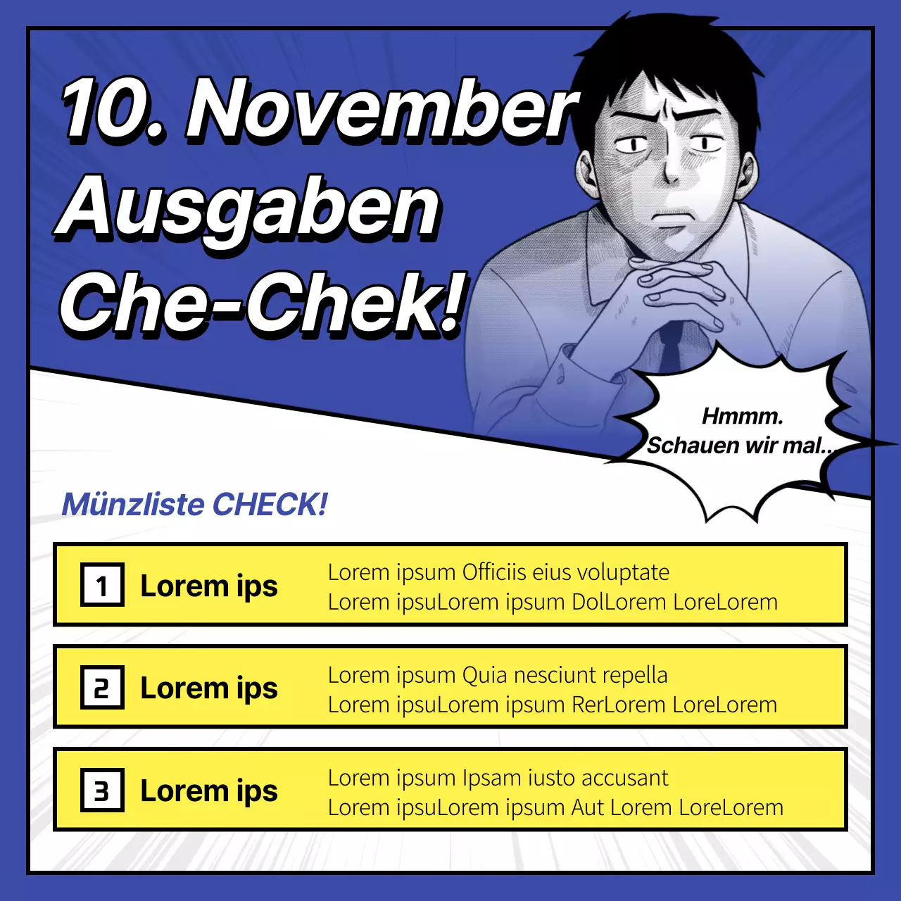 Blaus witzige Münz-Informationsbeiträge