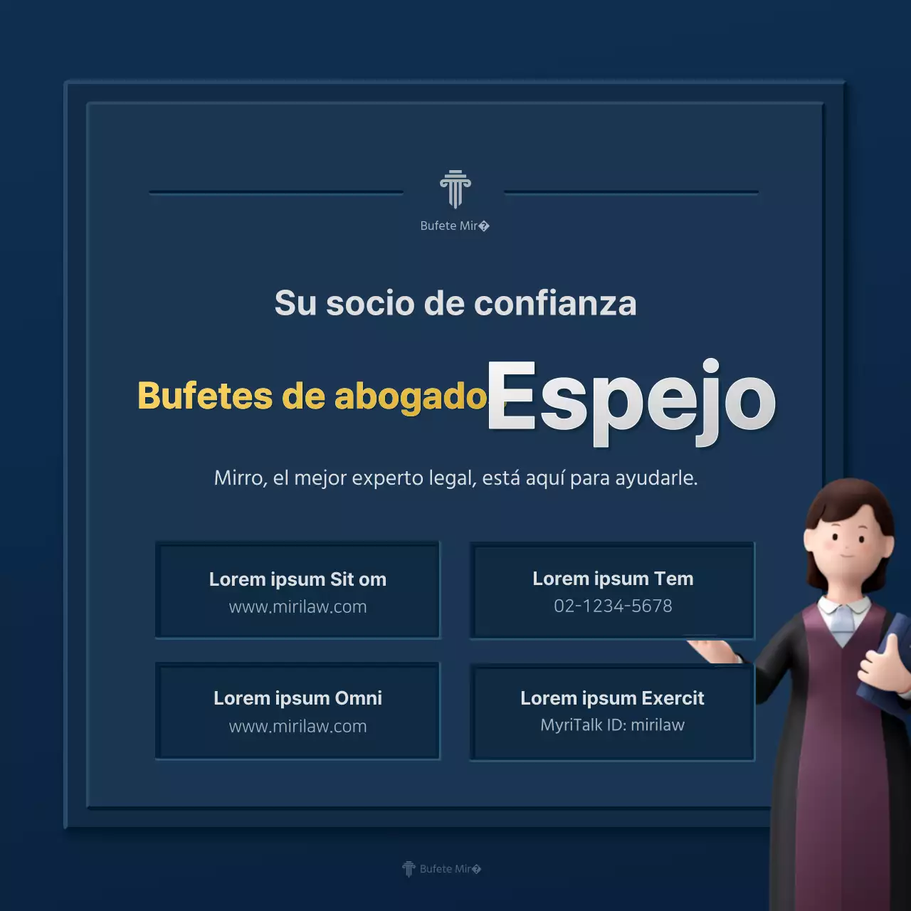 Un sencillo perfil de empresa de bufete de abogados en azul y amarillo