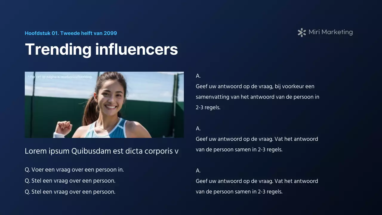 Een modern marketingrapport in marineblauw en wit